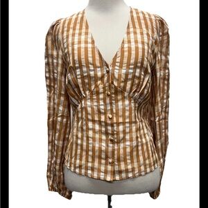 & Other Stories V Neck Blouse in Beige Check US 6